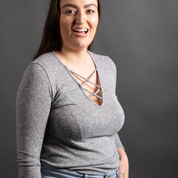 Grey Crossed V-Neck by Peyton Jensen - Picture 2 of 8